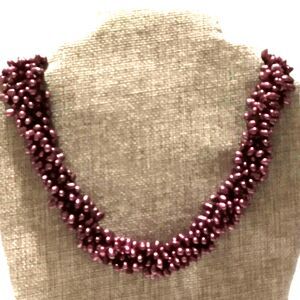 Twisted Multi Strand Burgundy Colored Freshwater Pearl Necklace
